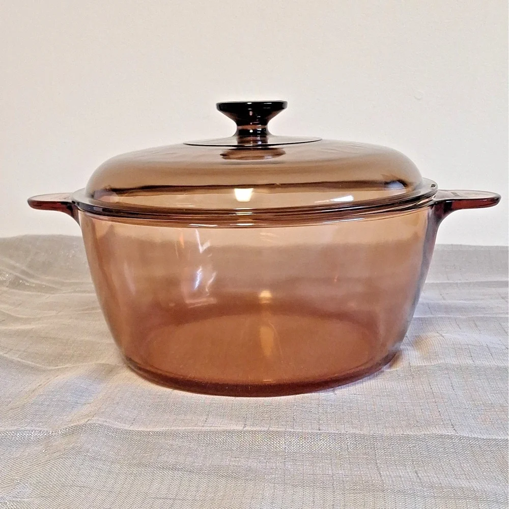 Vision Corning Ware 4.5L Amber Glass Dutch Oven Stock Pot with Lid Vintage USA